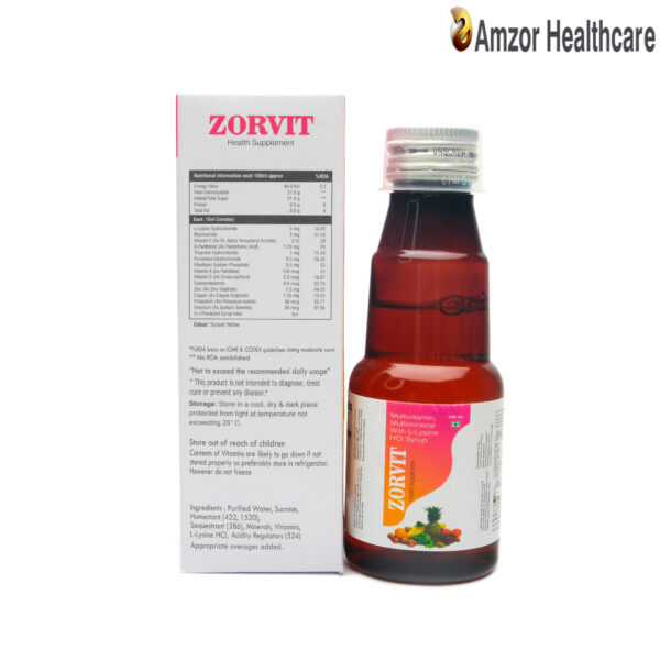 ZORVIT (Multivitamin, Multimineral With L-Lysine HCI Syrup) | Amzor Healthcare